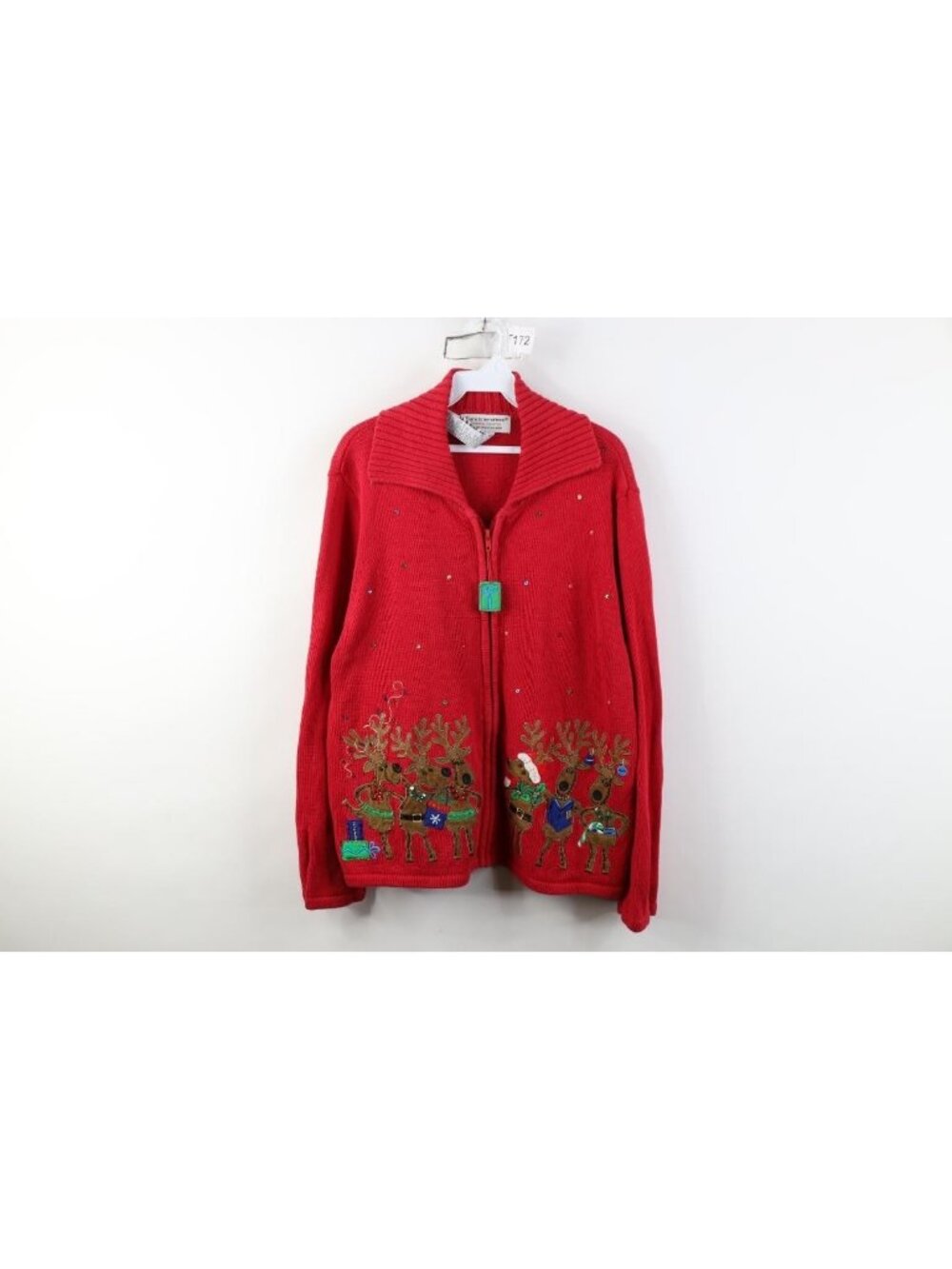 Vintage Streetwear Womens XL Christmas Reindeer Knit Full Zip Cardigan Sweater